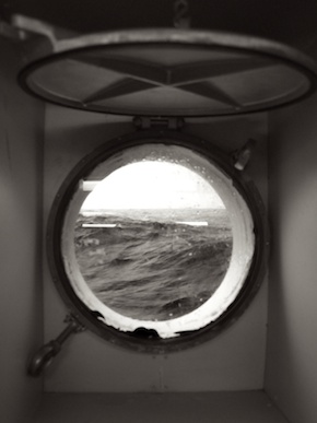 Sea level is at the lab window's level, seen through portholes. But our berths are one level down, completely below the water until we hit large waves.