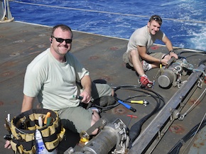 Tom helped Lee disassemble, clean, and reassemble the seismic air guns.